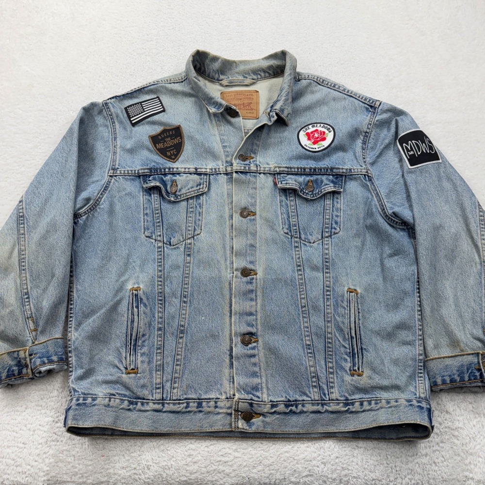 Levi Strauss & Co Mens XLarge Denim Jacket Patched USA Queens‎ Meadows MDWS